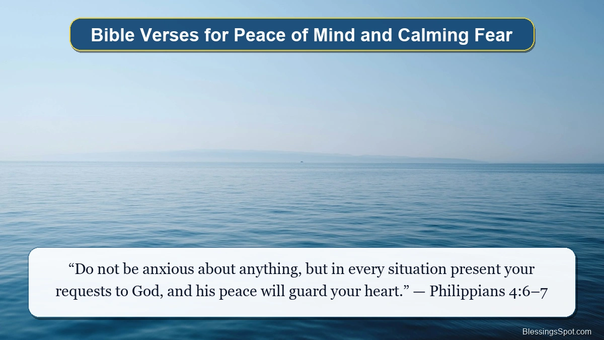 Bible verses for peace of mind and calming fear showing tranquil golden ocean waves at sunset.