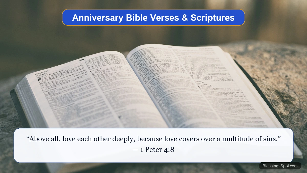 Anniversary Bible verses and scriptures showing an open Holy Bible bathed in soft natural morning light.