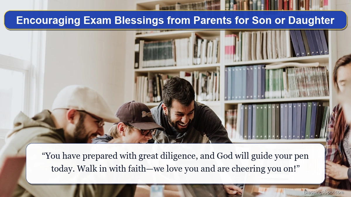 Encouraging exam blessings from parents for their children showing supportive hands on a bright university campus.