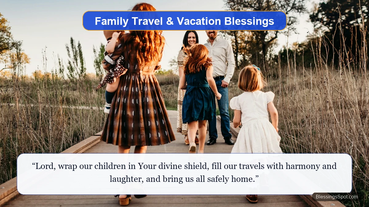 Travel blessings for families and children showing a loving family walking hand-in-hand outdoors during golden hour.