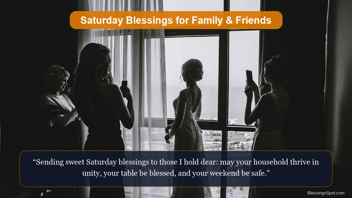Good Morning Saturday Blessings for family and friends showing warm welcoming morning light in a cozy home.