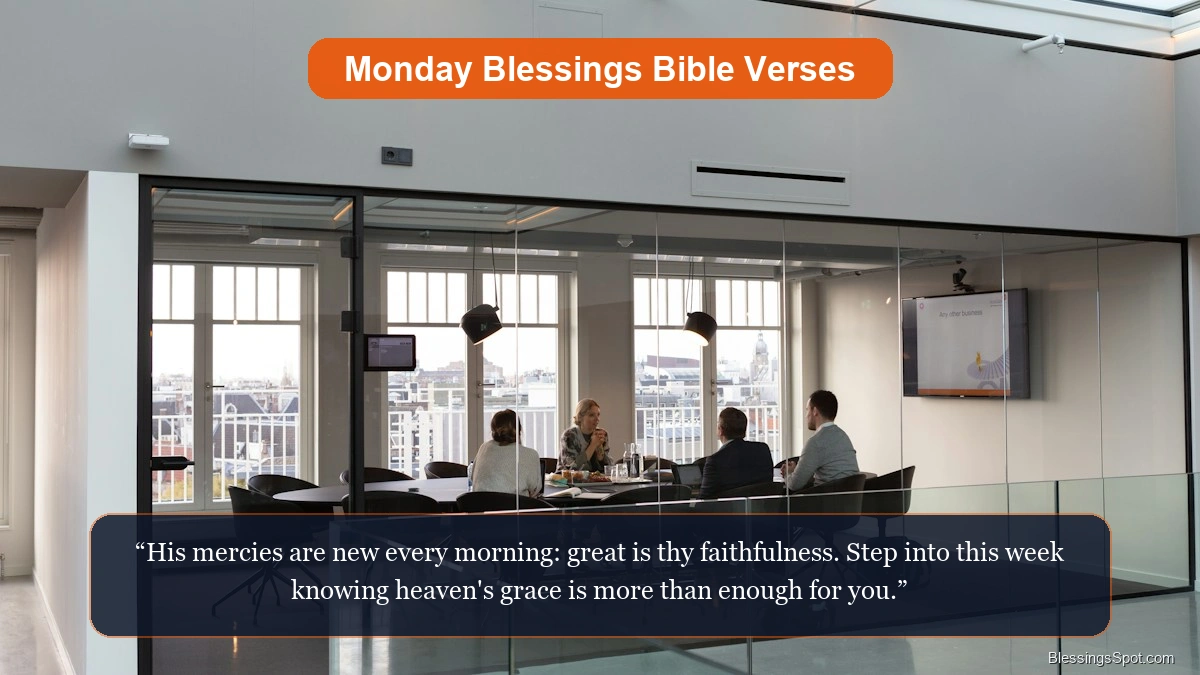 Happy Monday blessings Bible verses showing open scriptures illuminated by radiant dawn sunlight.