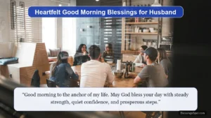 Good morning blessings for husband showing a warm coffee mug in gentle morning sunrise light.