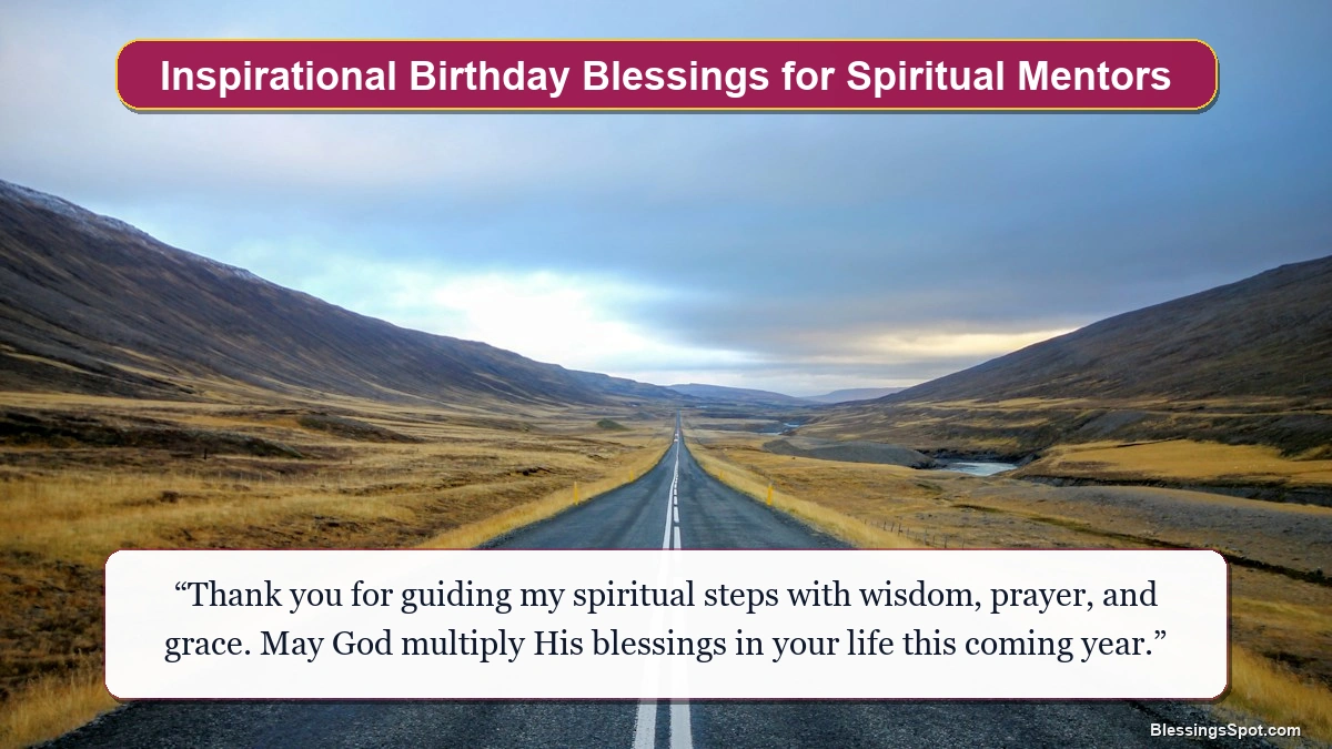 Inspirational birthday blessings for spiritual mentors showing sunlit pathway with radiant trees.
