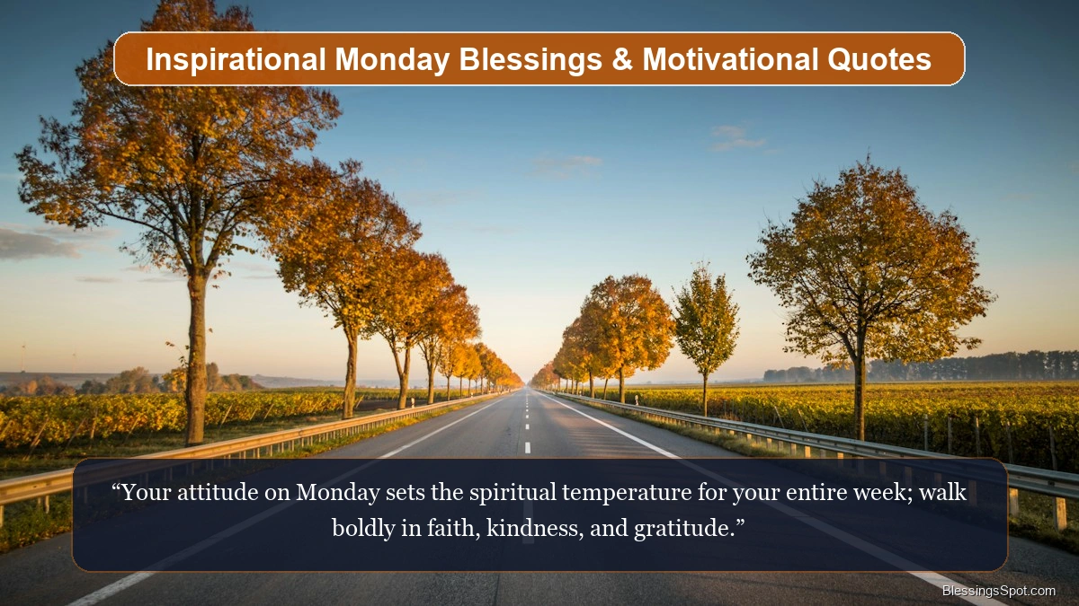 Inspirational Monday blessings showing a sunlit forest pathway inspiring courage and clear direction.