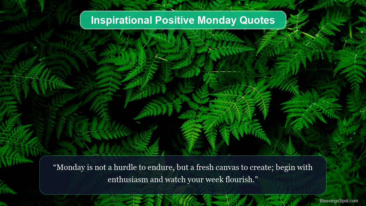 Inspirational positive Monday quotes showing vibrant green leaves bathed in pure morning sunlight.