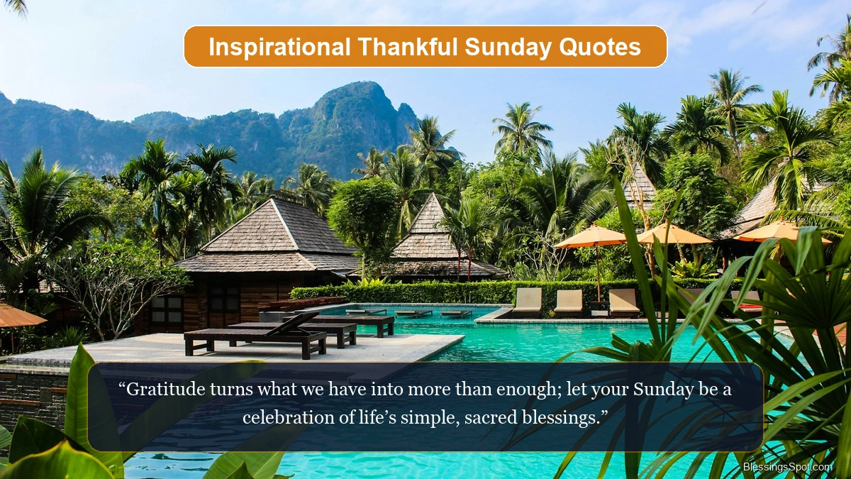 Inspirational thankful Sunday quotes showing breathtaking sunbeams piercing through mountain mist.