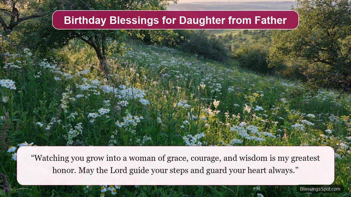 Birthday blessings for daughter from father showing radiant sunlit hills and peaceful golden horizon.