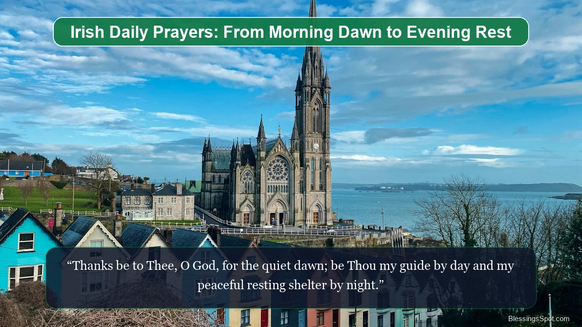 Irish daily morning and evening prayers showing dramatic coastal cliffs meeting the golden sunset ocean waves.