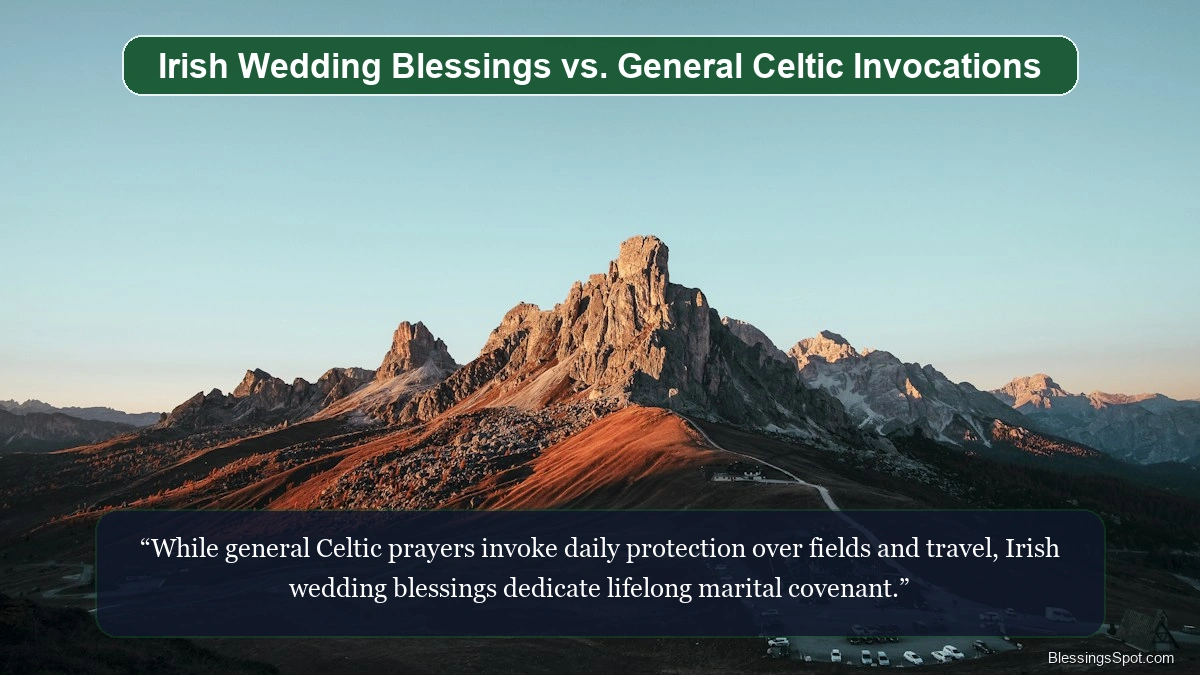 Irish wedding blessings vs general Celtic invocations showing a golden sunset horizon over expansive tranquil scenery.