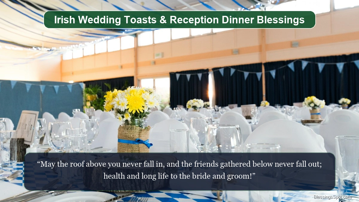 Irish wedding toasts and dinner blessings showing a beautifully arranged celebration banquet table.