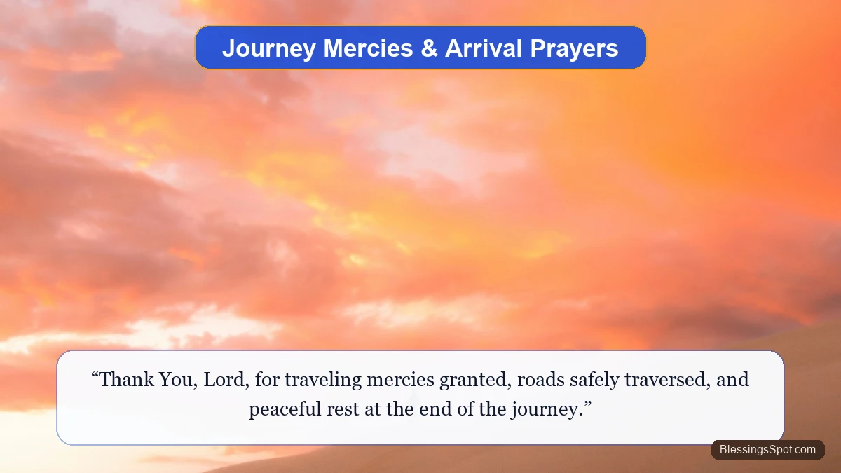 Journey mercies and prayers for safe arrival showing a traveler peacefully walking along a ridge under a glowing golden sunrise.