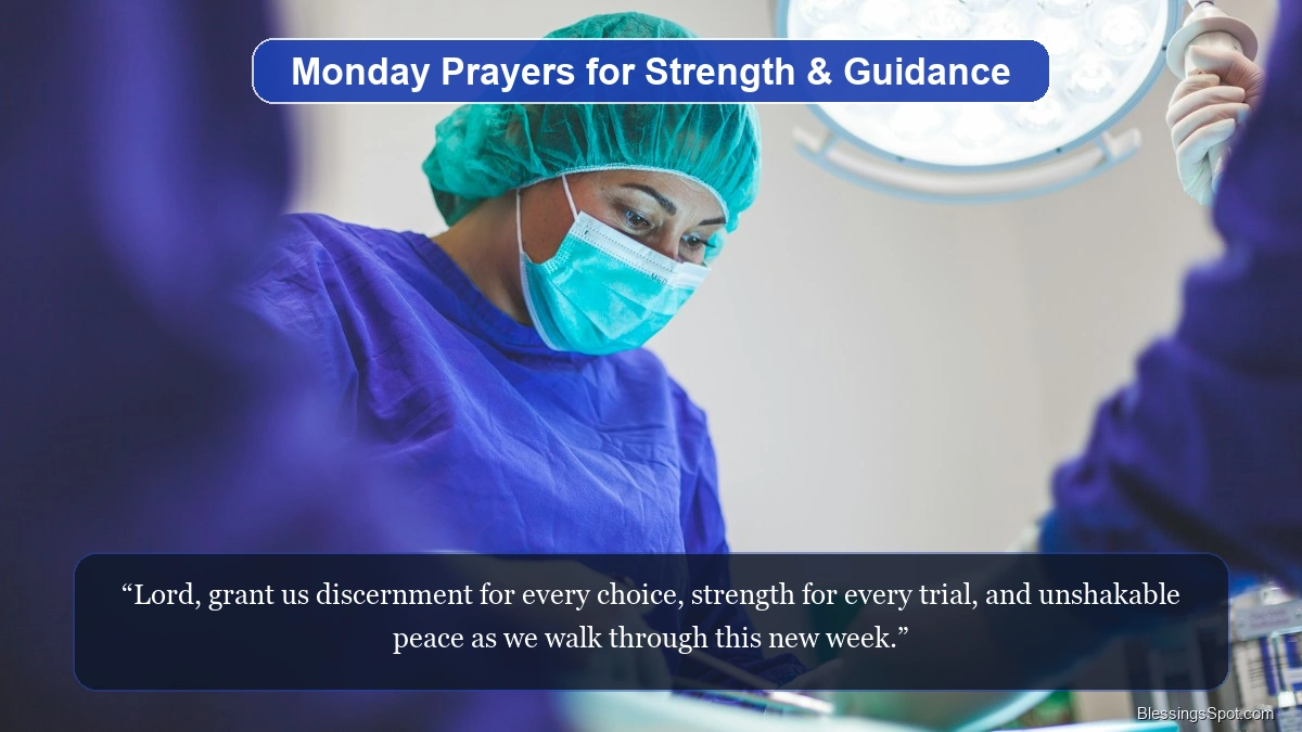 Monday prayers for divine strength and peace showing serene morning vista.