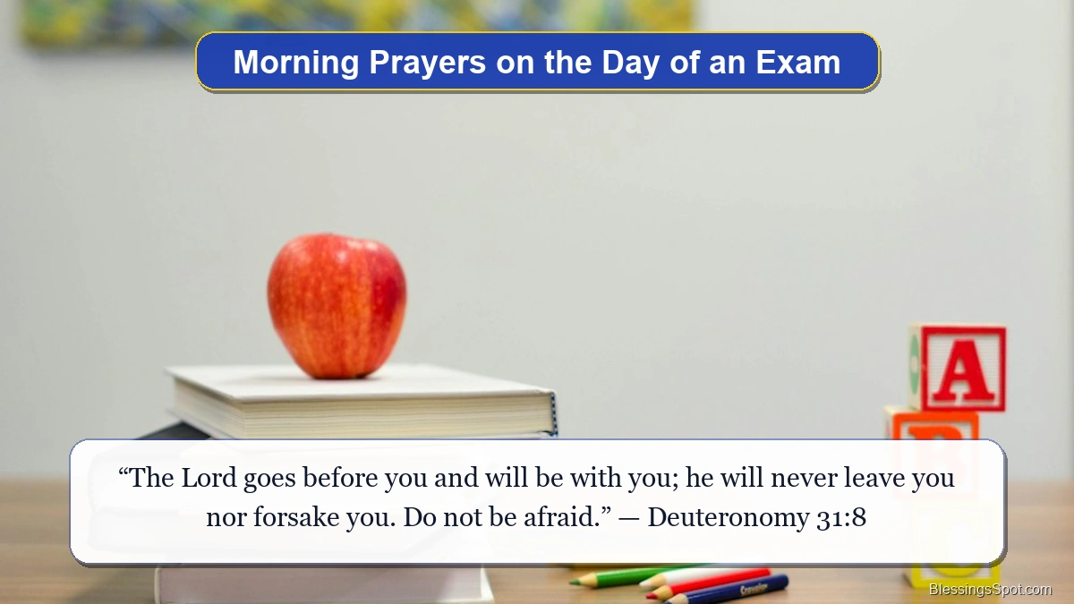 Morning prayers on the day of an exam showing student books and supplies ready for the test day.