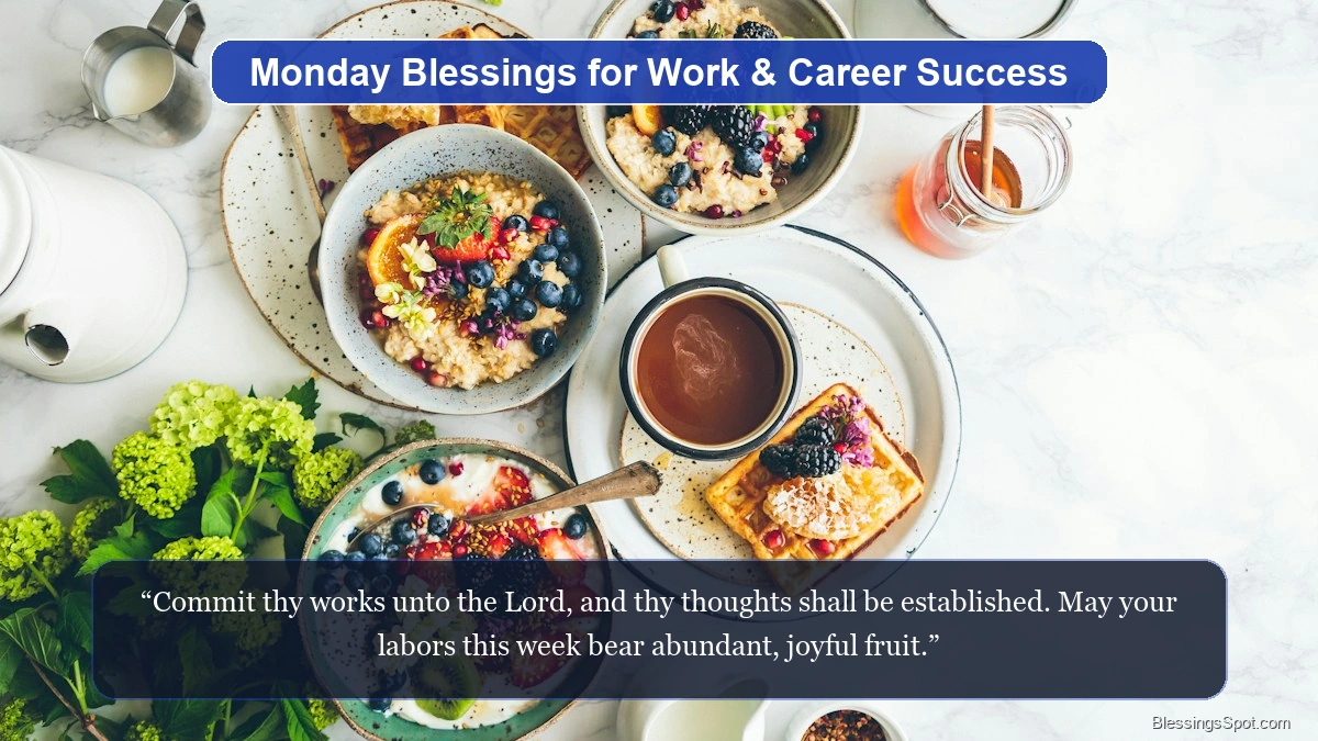 New week Monday blessings for work and career showing a bright organized workspace.