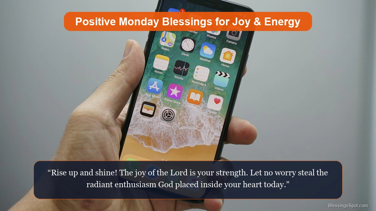 Positive Happy Monday blessings image showing bright blooming morning blossoms in natural sunlight.
