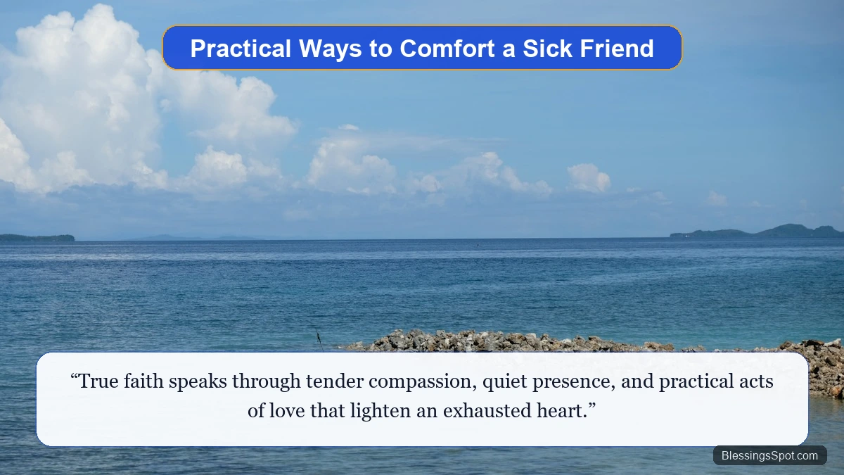 Practical ways to comfort and support a sick friend showing a peaceful blue mountain lake.