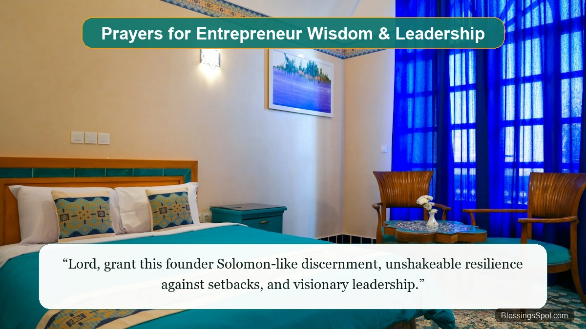 Prayers for entrepreneur wisdom and leadership showing a focused founder working on a laptop at sunrise.