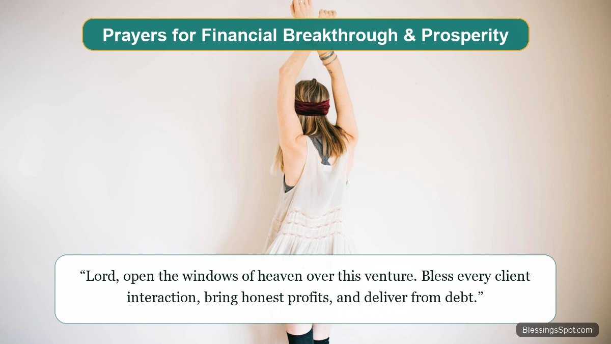 Prayers for financial breakthrough and business abundance featuring a celebrating startup team.
