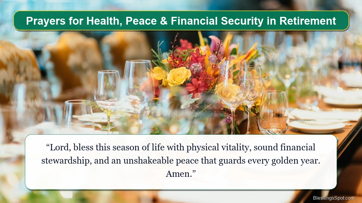Prayers for health and financial peace in retirement showing a peaceful home table with gentle flowers.