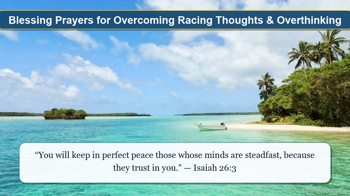 Blessing prayers for overcoming racing thoughts showing calm turquoise ocean waters bathing in gentle sunlight.