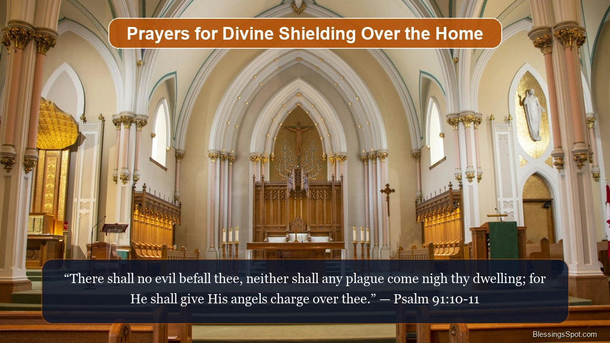 Prayers for protection and divine shielding over the home showing a church altar cross in sacred light.