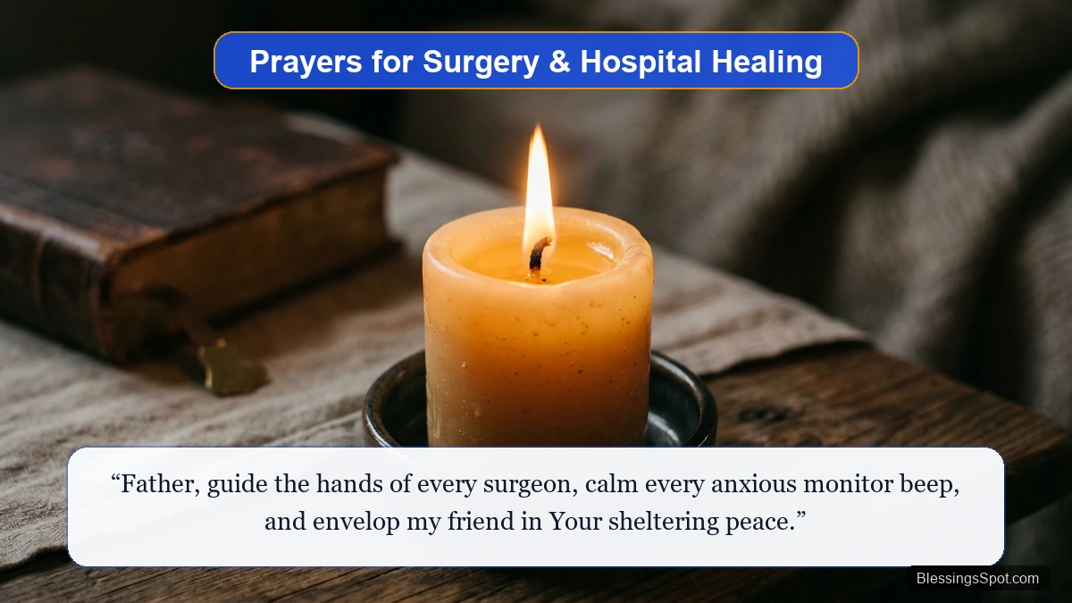 Prayers for a sick friend facing surgery or hospital stay showing a glowing candle of peaceful healing.