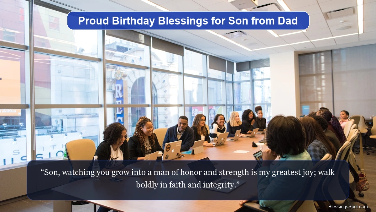 Proud birthday blessings for son from dad showing an open road winding toward majestic sunlit mountain summits.