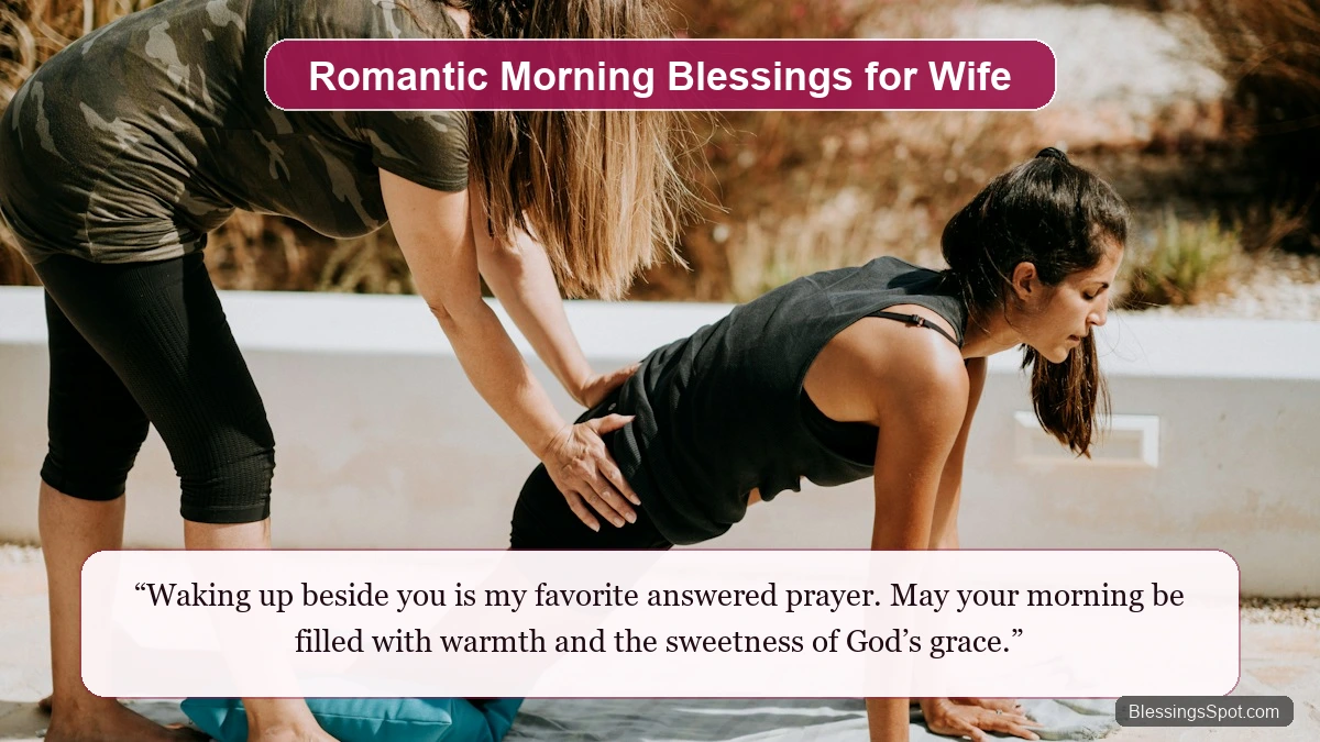 Romantic good morning blessings for wife showing loving couple holding hands in morning sunlight.