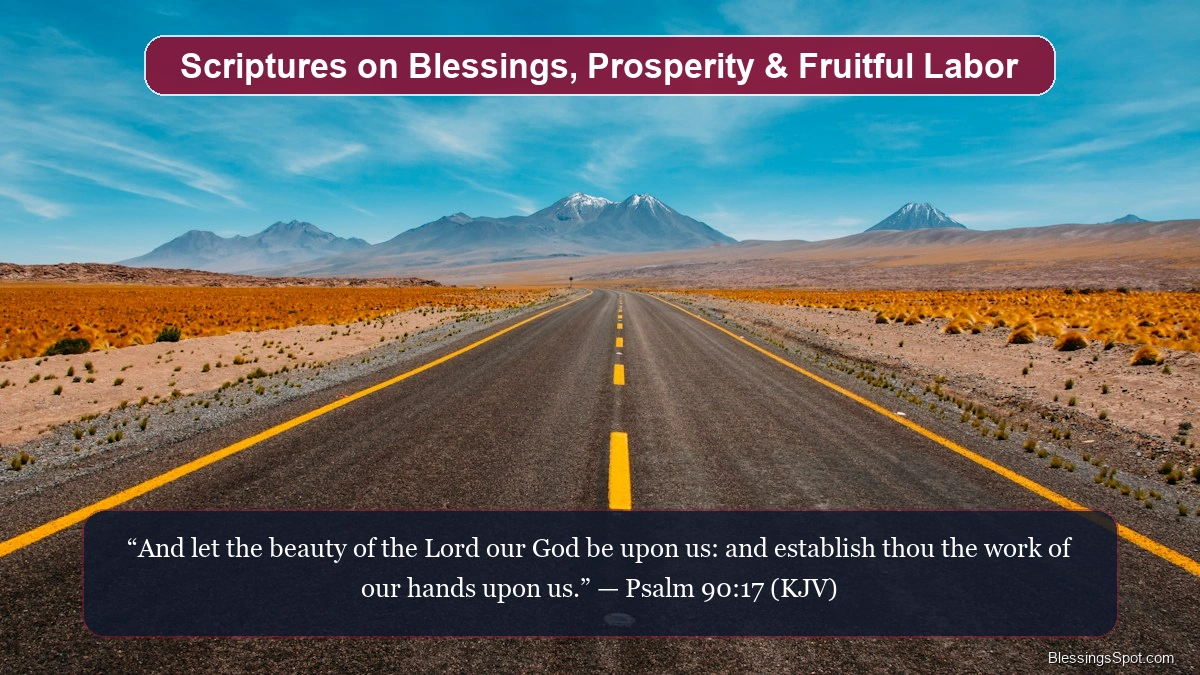 Scriptures on blessings prosperity and fruitful labor showing an open road winding toward bright horizons.