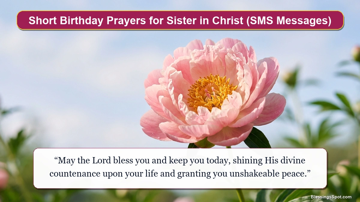 Short birthday prayers for sister in christ with bright morning sunlight and peony bloom.