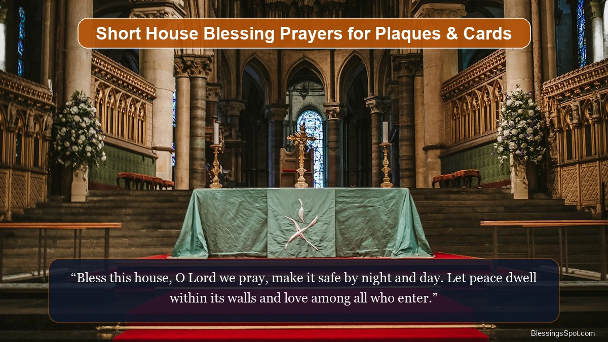 Short house blessing prayers for plaques and doorposts showing a sacred symbol of cross and spiritual solace.