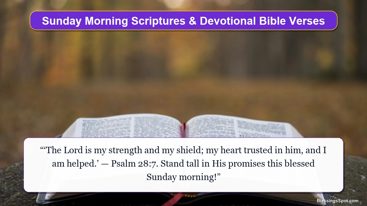 Sunday morning scriptures and devotional Bible verses showing an open Holy Bible on a wooden altar with warm candlelight.