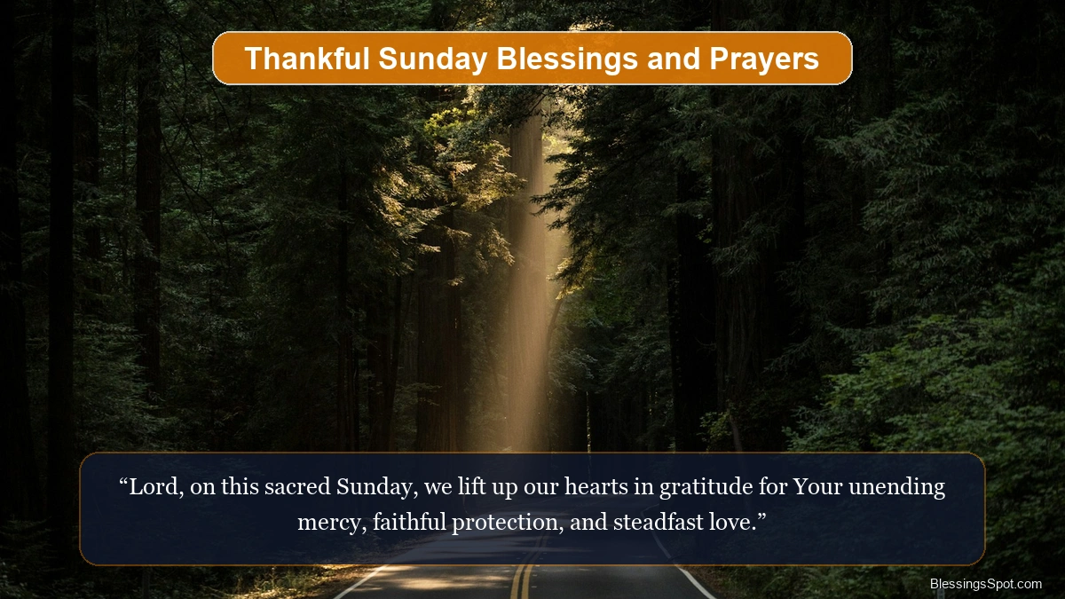 Thankful Sunday blessings and prayers showing warm morning light streaming through quiet sanctuary windows.