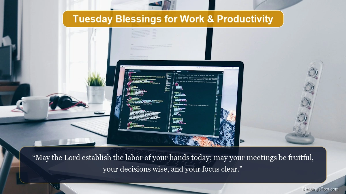 Tuesday blessings for work and productivity showing a clean organized modern desk.