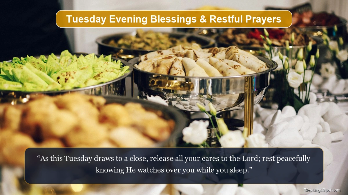 Tuesday evening blessings and restful prayers showing gentle twilight hues and tranquil horizon.