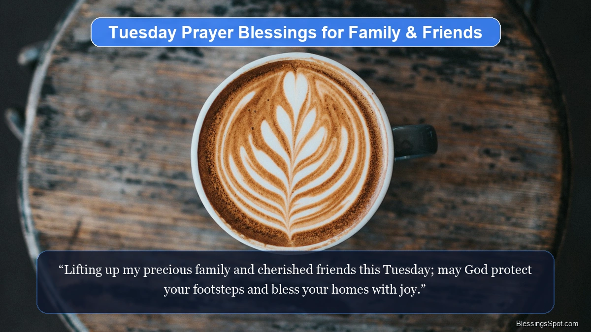 Tuesday prayer blessings for family and friends showing a warm, welcoming breakfast table filled with light.