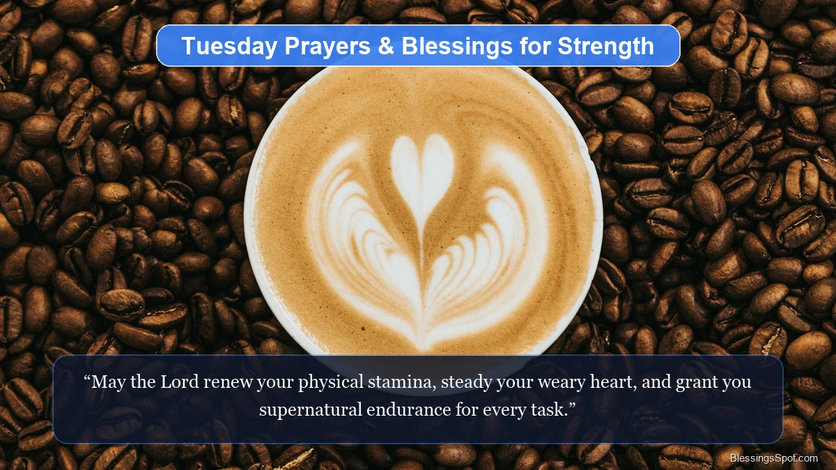 Tuesday prayers and blessings for strength showing peaceful glowing candles in a quiet church sanctuary.
