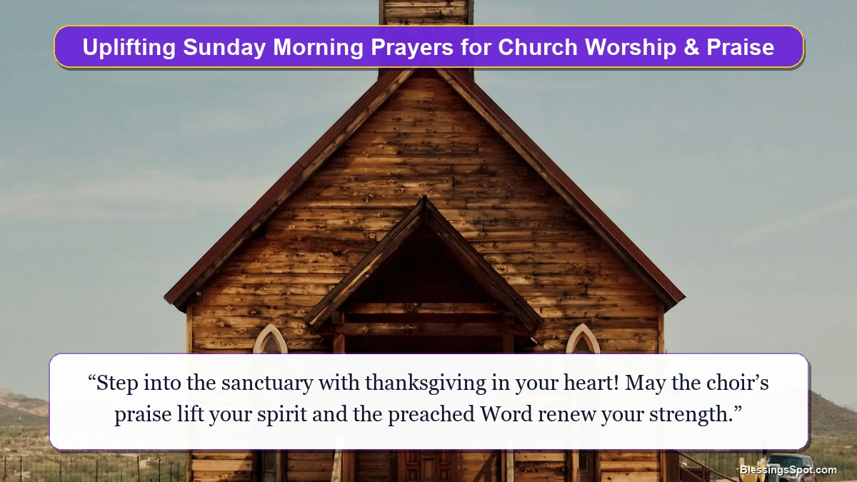 Uplifting Sunday morning prayers for church worship showing peaceful wooden chapel pews in morning worship glow.