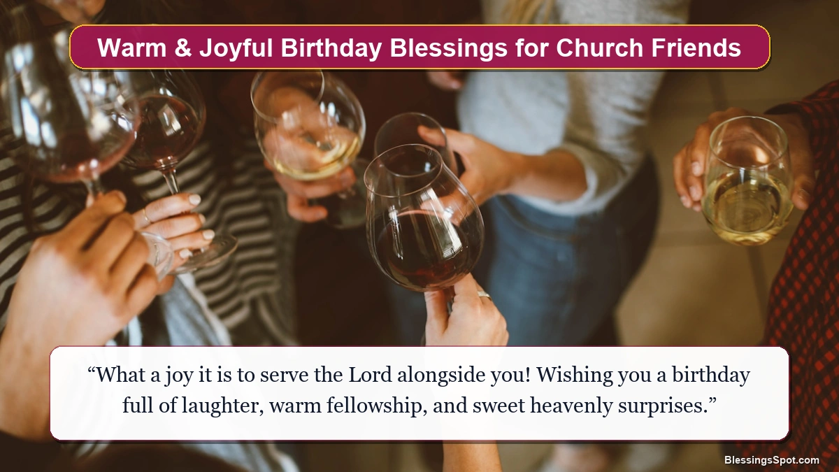 Warm joyful birthday blessings for church friends with cozy sunlit garden patio fellowship setting.