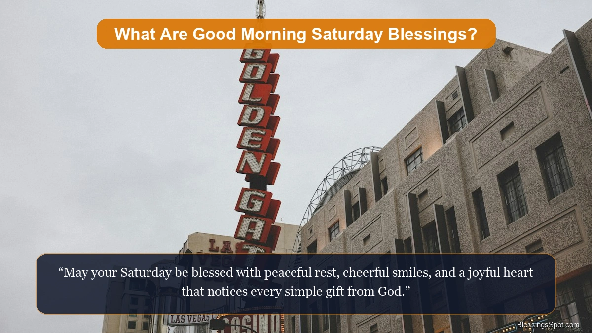 Good Morning Saturday Blessings showing a calm morning sunrise over a peaceful countryside landscape.