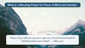 Blessing prayer for peace of mind and anxiety guide showing a serene misty mountain lake at tranquil dawn.