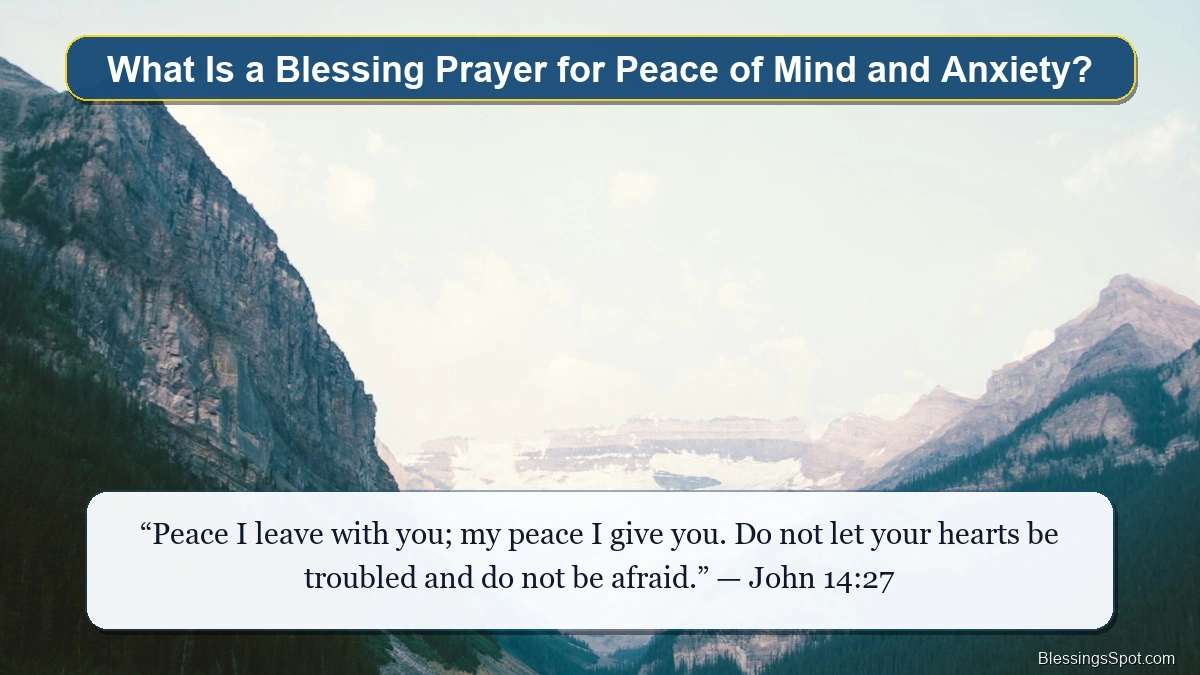 Blessing prayer for peace of mind and anxiety guide showing a serene misty mountain lake at tranquil dawn.