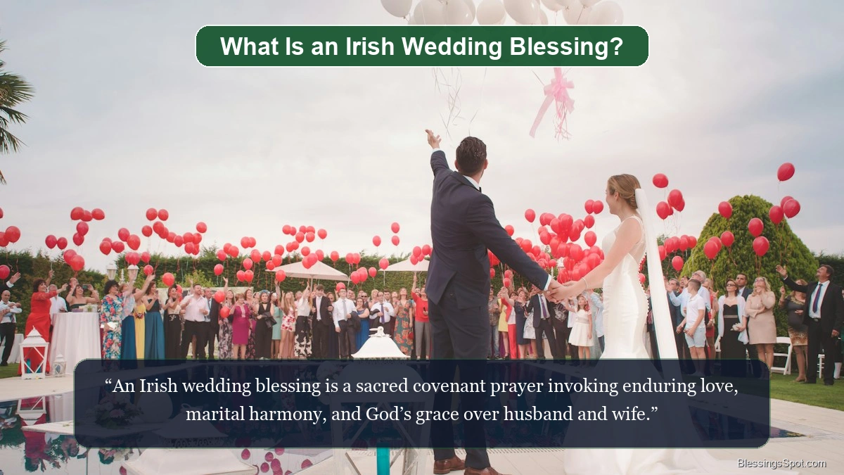 What is an Irish wedding blessing showing wedding rings and joined hands in holy ceremony.