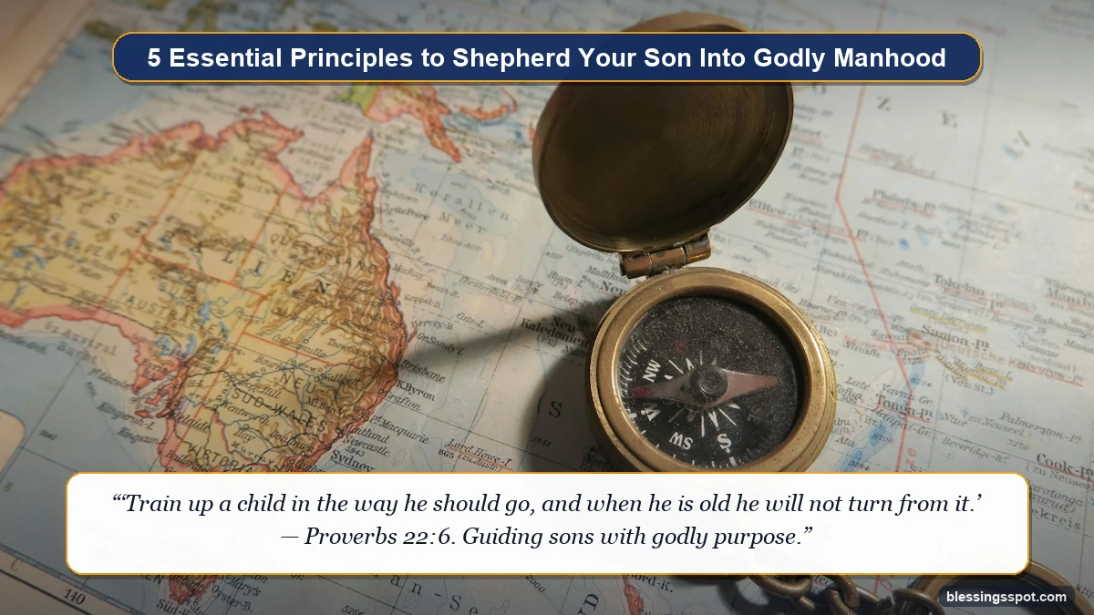 A vintage brass pocket compass resting on an antique world map illustrating five essential principles to shepherd sons into godly manhood.