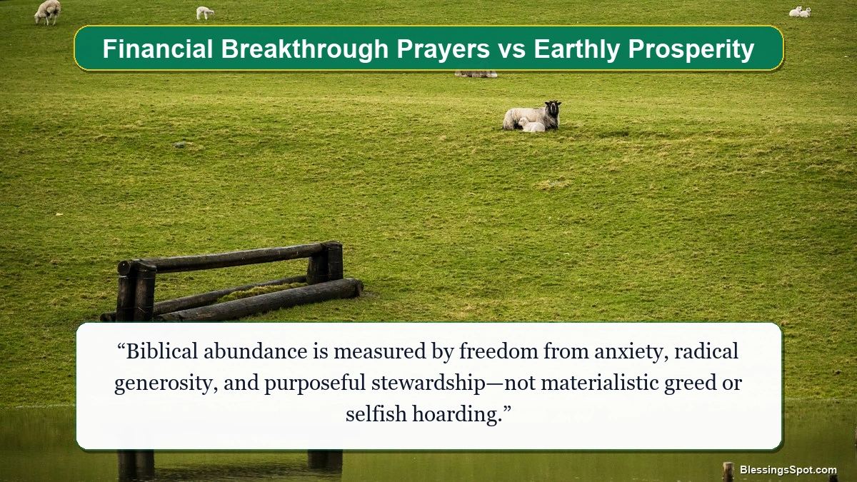 Financial breakthrough prayers vs earthly prosperity showing serene quiet waters reflecting golden dawn light.