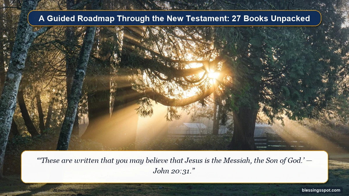 A sunlit forest path illuminated by radiant golden morning rays representing the New Testament journey.