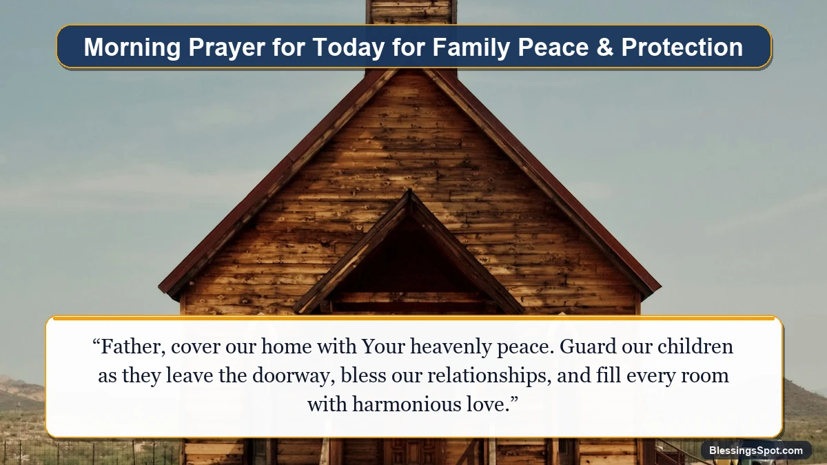 Morning prayer for today for family peace and protection showing a peaceful rustic country prayer chapel under morning skies.