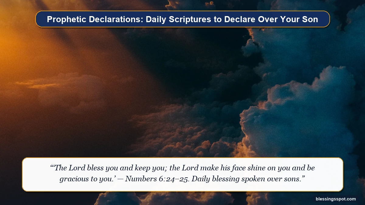 Radiant celestial morning sunbeams streaming through dramatic clouds symbolizing prophetic scripture declarations over sons.