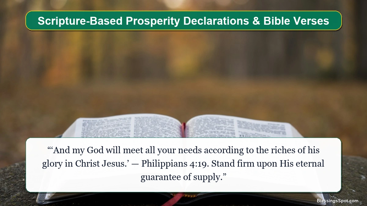 Scripture-based prosperity declarations showing an open Holy Bible on a wooden table with gentle candlelight.